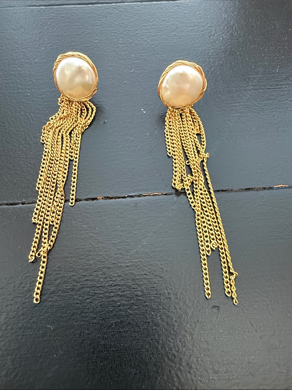 Anthropologie Gold Pearl Fringe Drop Post Earrings - Women Jewelry